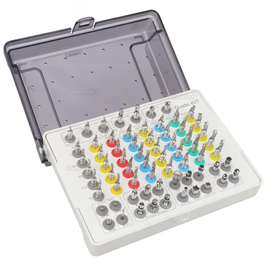 Kit guida impianto universali dentali (Kit di guide per perforatore tissutale, alesatore, ancoraggio e trapano)